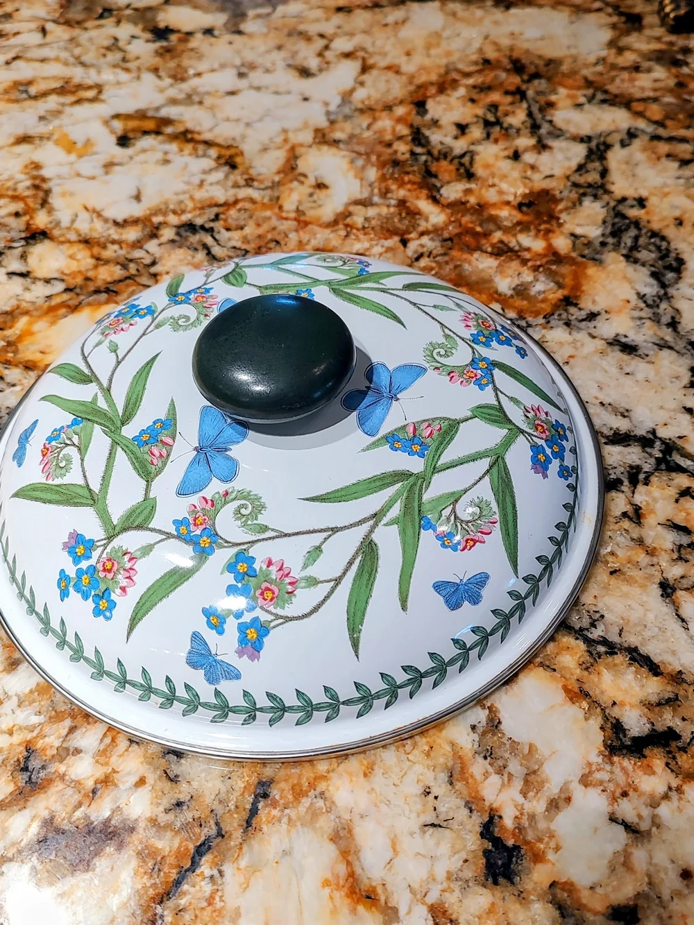 Floral Butterfly Portmeirion Lid w Black Knob